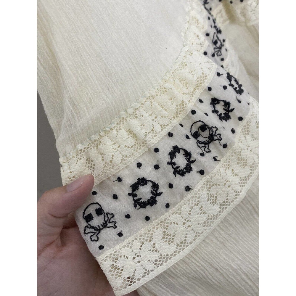 Free People Ivory Lace Up Embroidered Sleeveless V-Neck Midi Sheath Dress Sz 0 - Picture 4 of 7